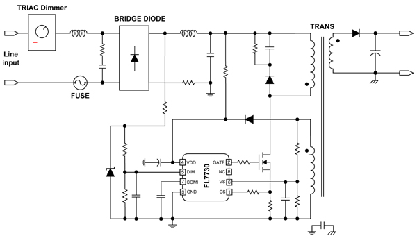 Application board diagram for a Triac-dimming design Application board diagram for a Triac-dimming design